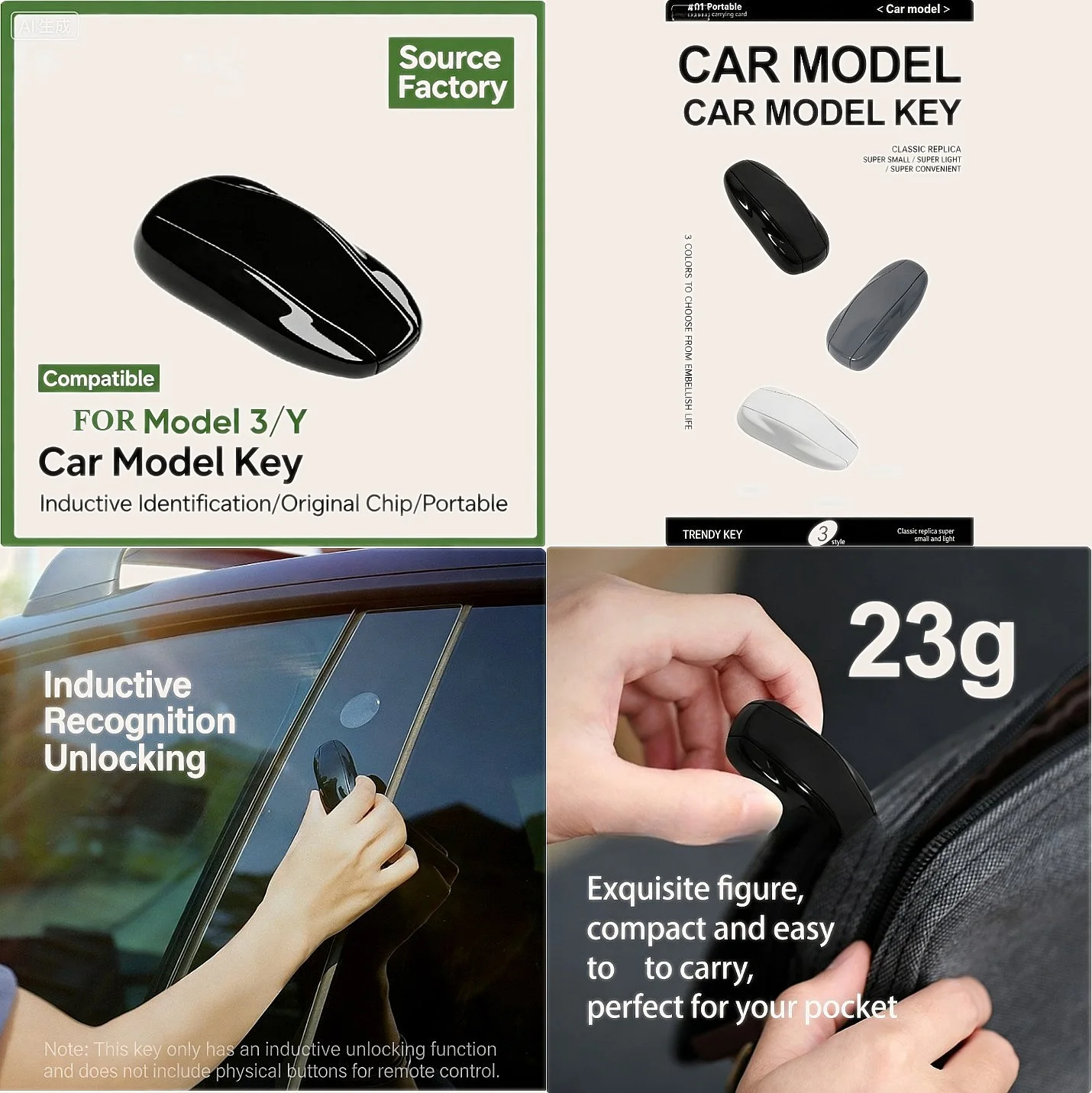 Smart Key Fob with Original Chip for Tesla Model 3 Y NFC Card Key Replacement ABS Plug Play