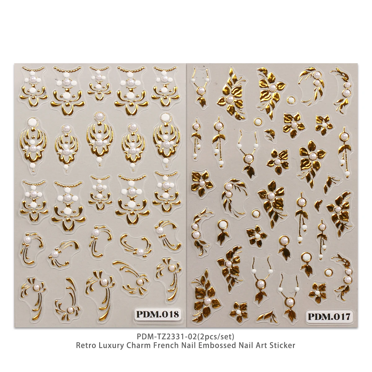 2pcs retro luxury pendant French manicure embossed manicure stickers, exquisite pattern, easy to apply for nail decoration, DIY