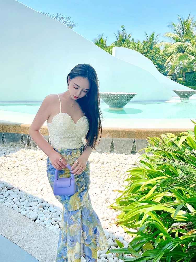 

ReVe Высококачественный букет из белых перьев, тяжелый регулируемый ремень, Brtte Street Sle, модный топ с вышивкой и узлом