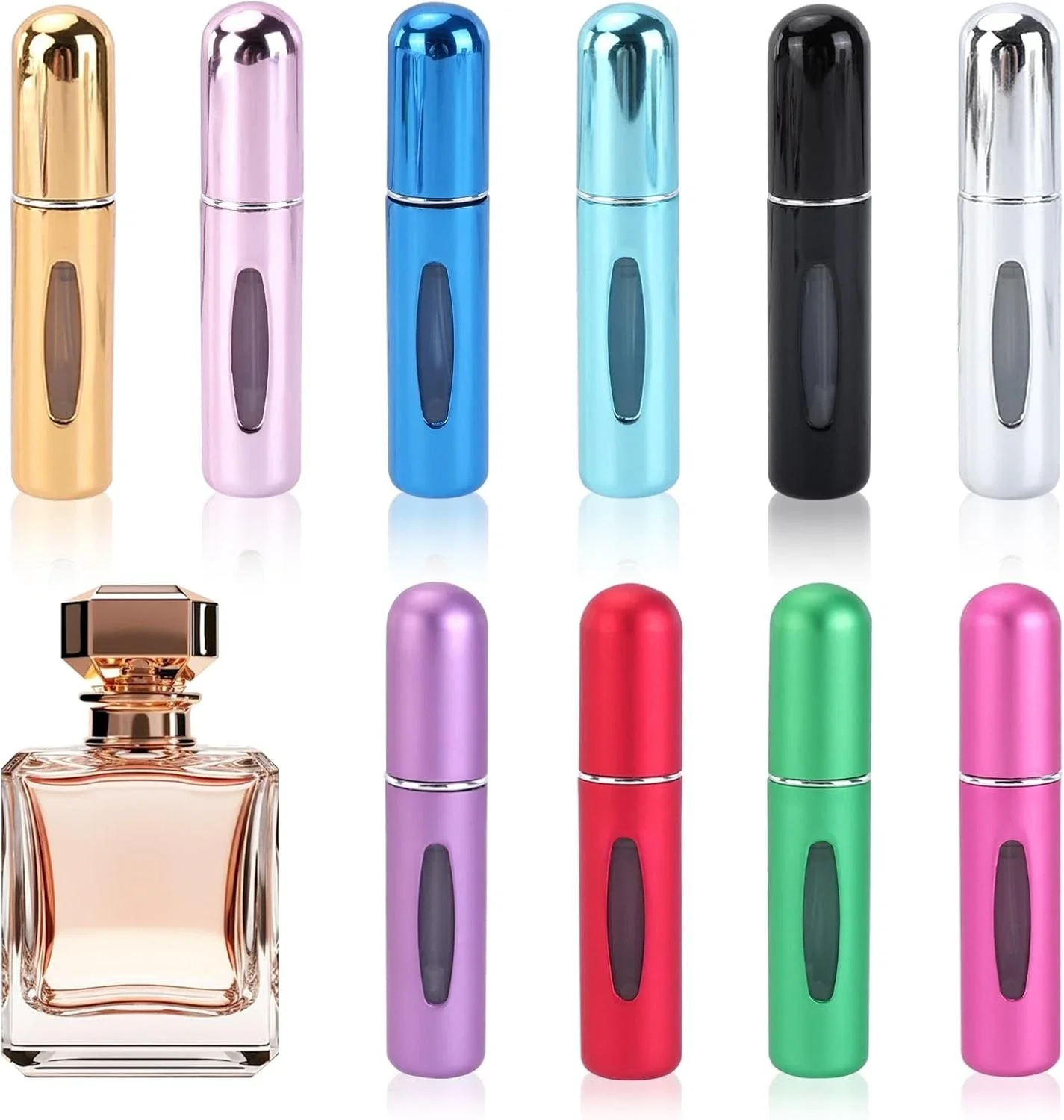 Atomizador de Perfume de Viaje, 10 Piezas, Botellas de Perfume Mini Recargables de 5 ml, Estuche con Bomba de Pulverización Multicolor para Viajar y Desplazarse