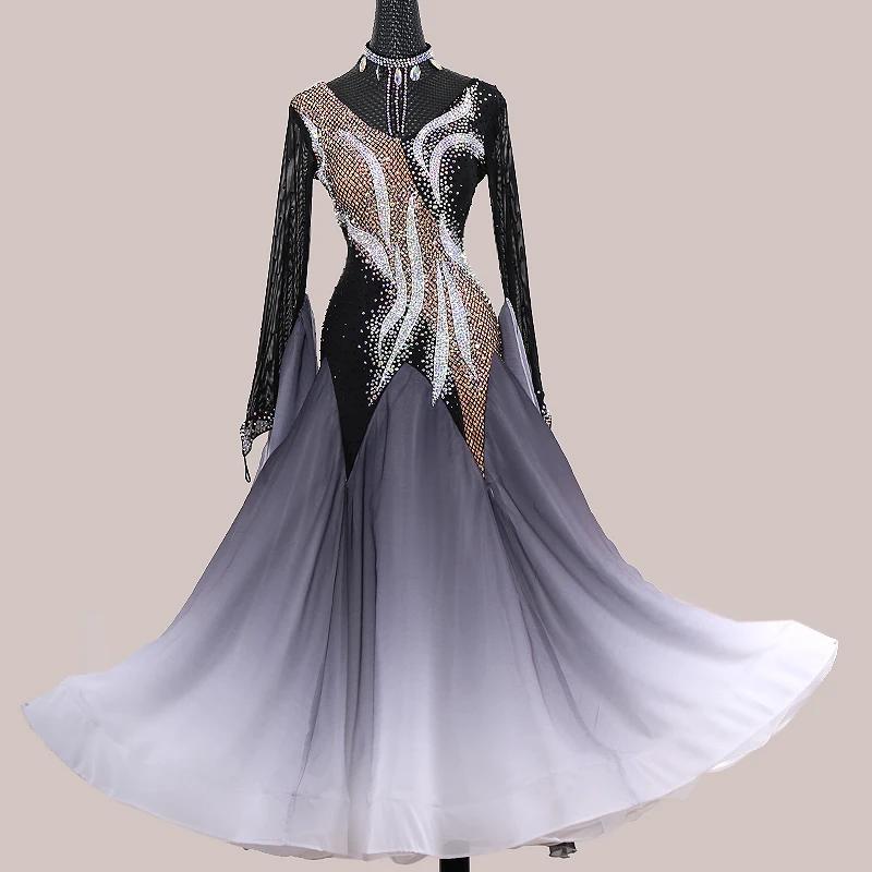 

Женское платье для бальных танцев, вечернее платье в пол с длинными рукавами для танцевальных соревнований и общественных мероприятий