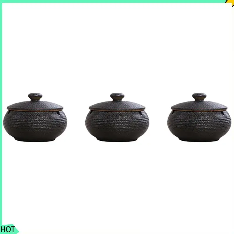 

AWAH 3X Ashtray With Windproof Lid For Indoor Outdoor Use -Black