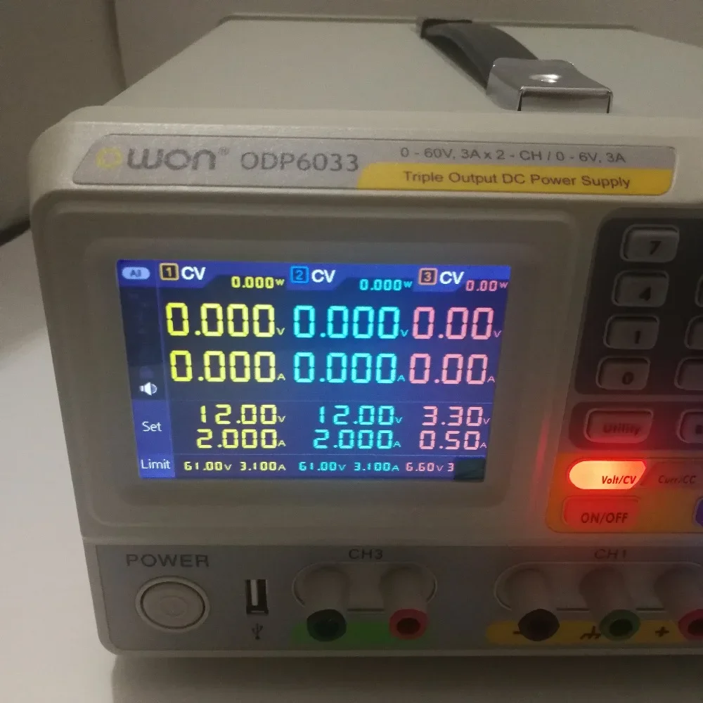 Saída tripla OWON ODP6033 com fonte de alimentação DC programável de 2 canais 0-60V/3A e 0-6V/3A