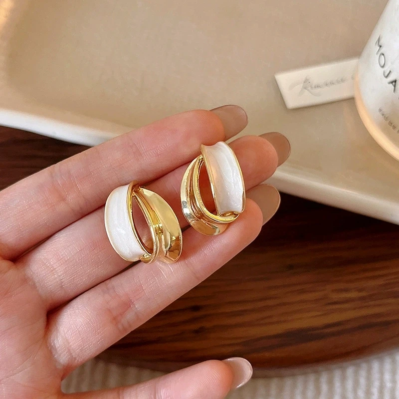 Enamel White Color Geometry Cross Arc Stud Earrings for Female Punk Temperament New Simple Trend Jewelry Wholesale Girl Gift