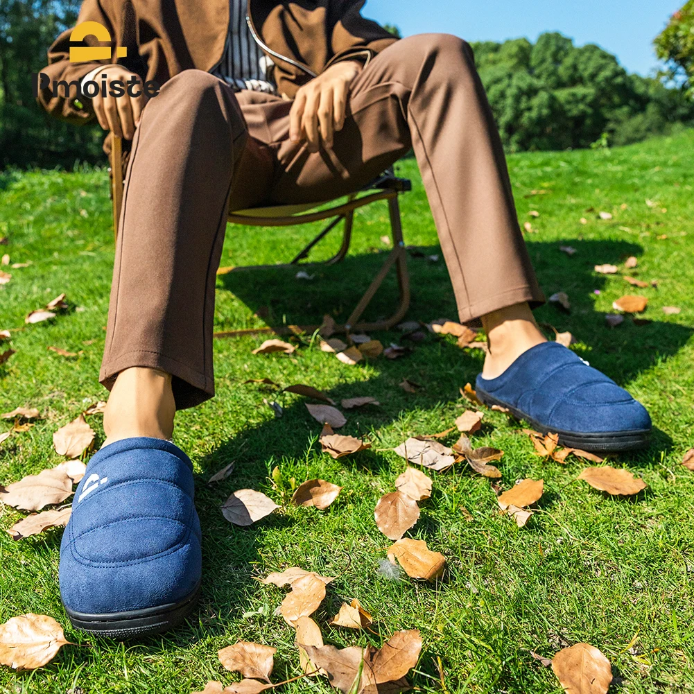 Pmoiste غامض الجلد المدبوغ أحذية غرفة المعيشة الرجال مريحة لينة الدافئة الخياطة رغوة الذاكرة شبشب منزل الشتاء داخلي جودة عالية
