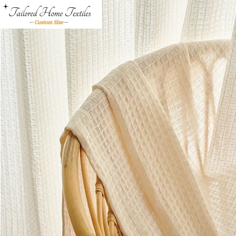

Custom Size Curtains for Living Dining Room Bedroom Log Wind Linen Window Screen Thickened Lattice French modern Window Tulle