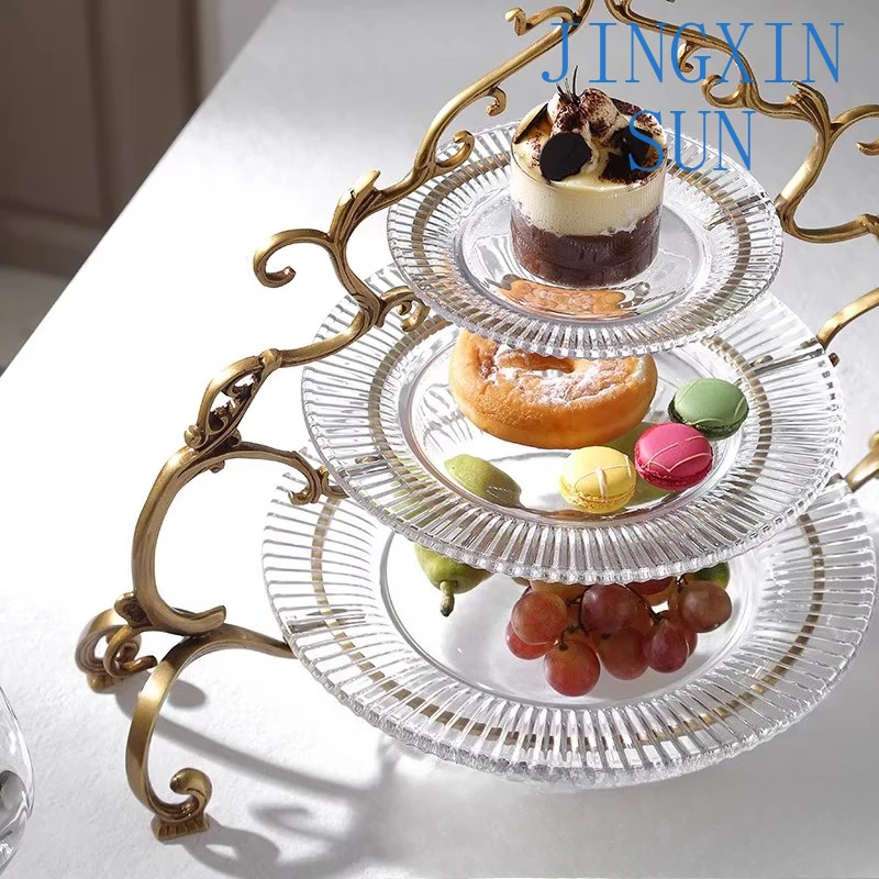 High-end light luxury brass crystal fruit dessert table tray ornament
