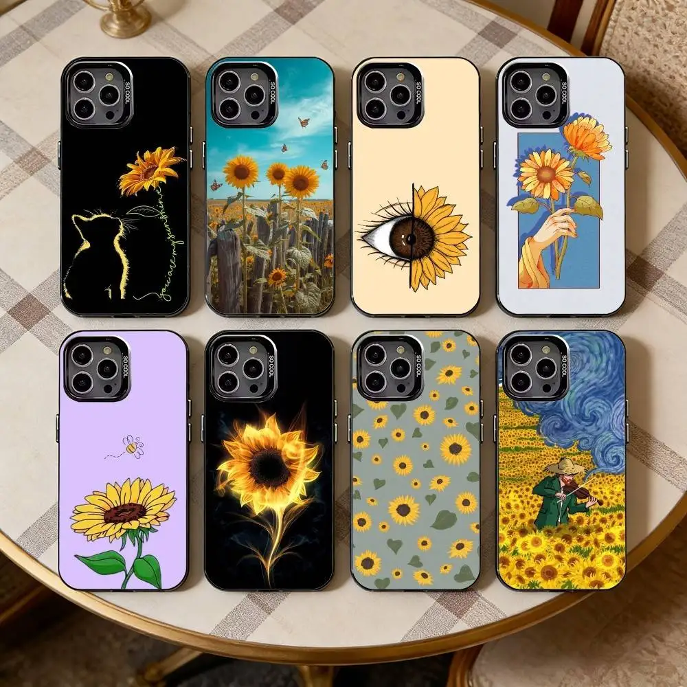 

Beautiful Yellow Sunflower Black Candy silver phone case Phone Case For iPhone17,16,15,14,13,12,11 Plus,Pro Max