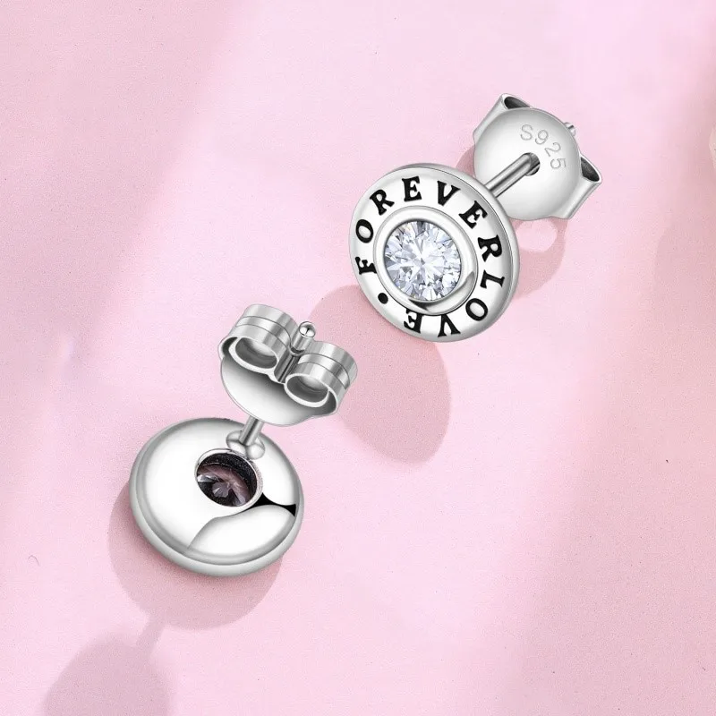 MISEFF 925 Sterling Silver Ear Jewelry FOREVER LOVE Print Design Stud Earrings Luxury Fine Engagement Wedding Earring Gifts