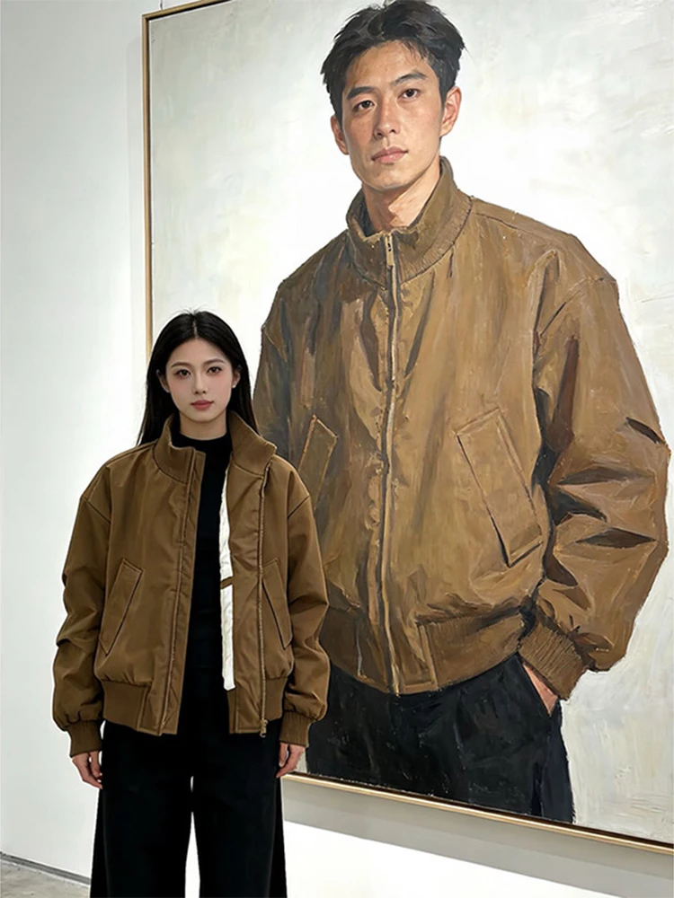 

Brown Bomber Flight Jaet Men's ort Thiened Stand Collar Baseball orm Hard Man Spring Outfit Polyester Casual Jaet