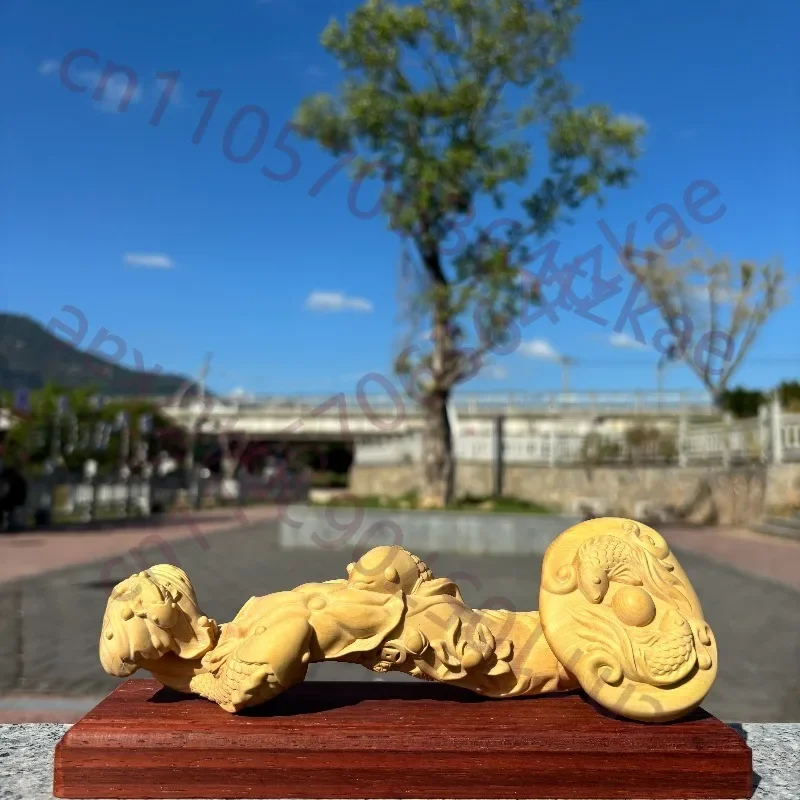 Hand-Carved Boxwood Fish & Ruyi Sculpture - 7.9