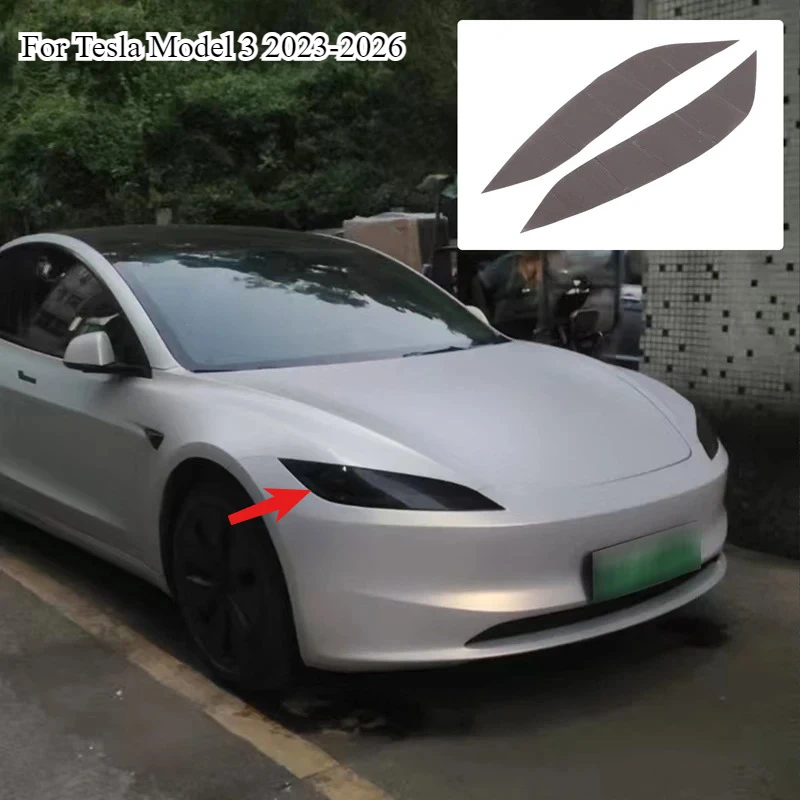 

For Tesla Model 3 2023-2026 TPU Black Car Front Headlights Decorative Film Sticker Car Accessories