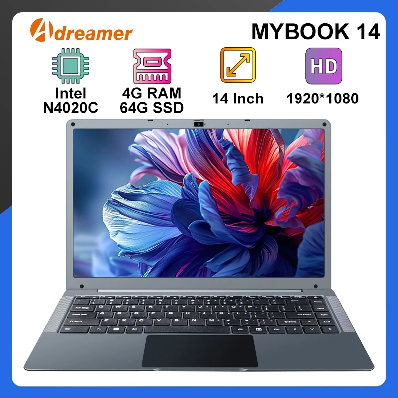 Portátil Adreamer de 14 Pulgadas, MyBook14, 1920*1080 IPS, Windows 10, Intel N4020C, 4G RAM, 64G SSD, Portátil para Estudiantes y Negocios