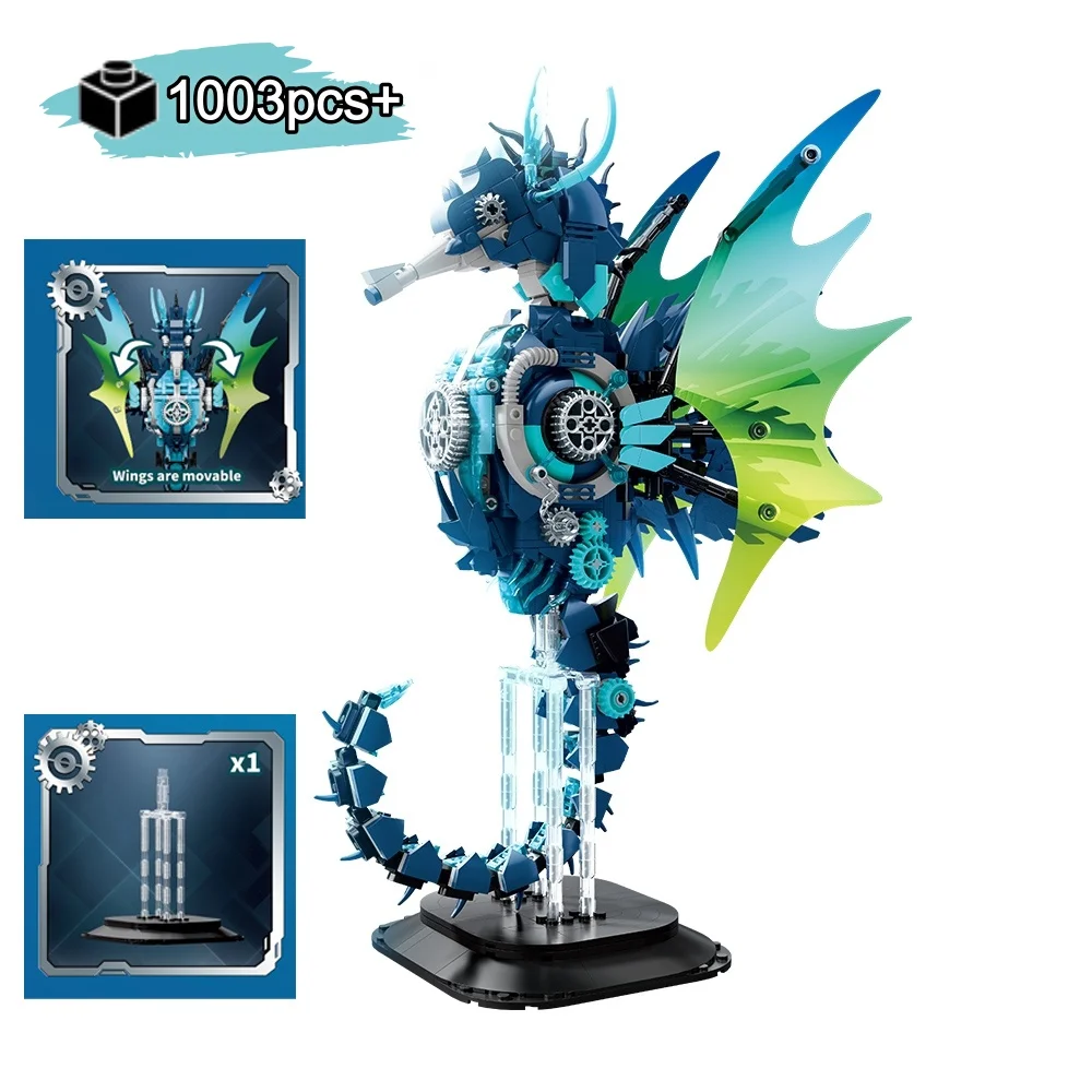 

1003pcs MOC Creative Ocean Animal Building Blocks Set Mechanical Seahorse Model DIY Desktop Decor Birthday Gifts