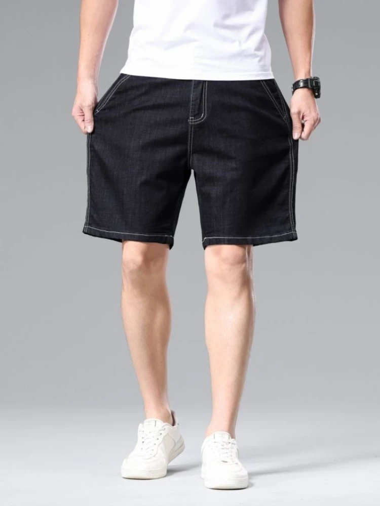 

Fashionable Men's Summer Denim Shorts Lightweight Loose Fit Straight Leg Stretch Mid-Length for Casual Trendy Everyday Comfort