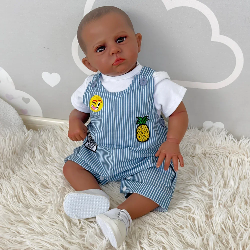 

24inch Dark Brown Skin Reborn Toddler Boy Doll Cameron Hand Painted 3D Skin Visible Veins Collectible Art Doll Bebe Reborn