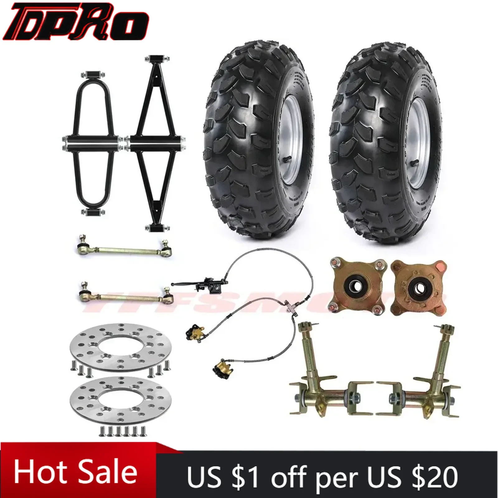 Suspension Shock Swing Arm Front Steering Knuckle Spindle Disc Rotor 8'' Tire Fit 70cc -150cc Mini Quad ATV Go Kart Dune Buggy