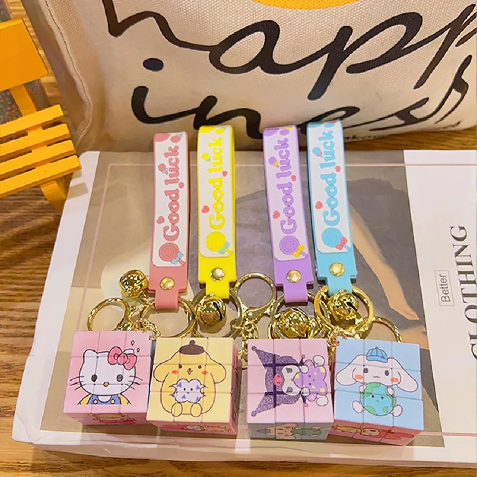 Cartoon Sanrio Rubik's Cube creative key chain  Kulomi Hello Kitty Cinnamoroll Stitch pendant doll cute key chain gift