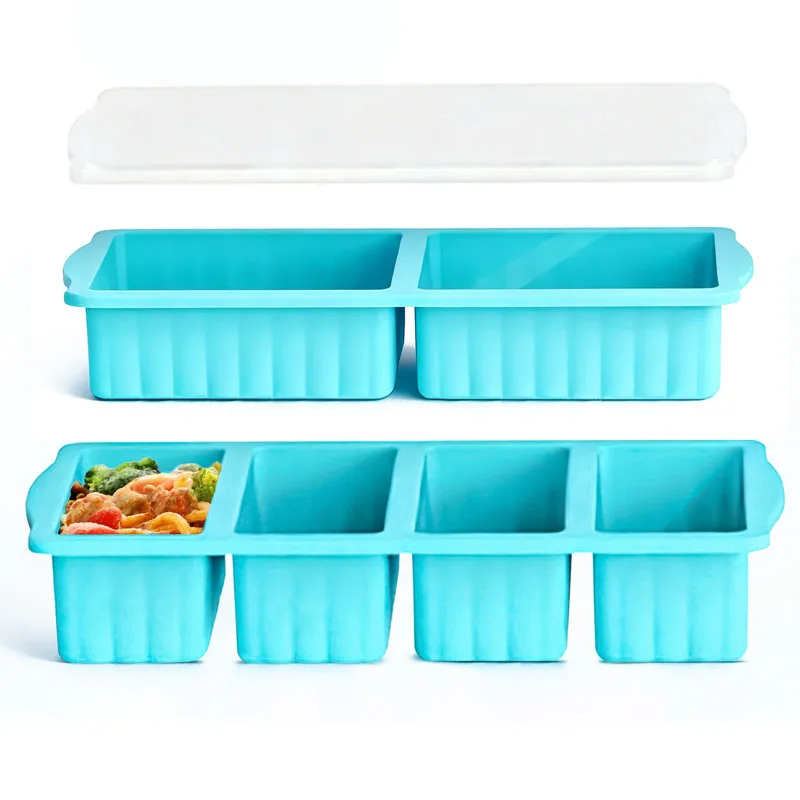 

Best Seller 2/4Grid Food-Grade Silicone Ice Cube Tray Mold with Lid Freeze Preservation Mold Giant Large Food Storage Box Mold