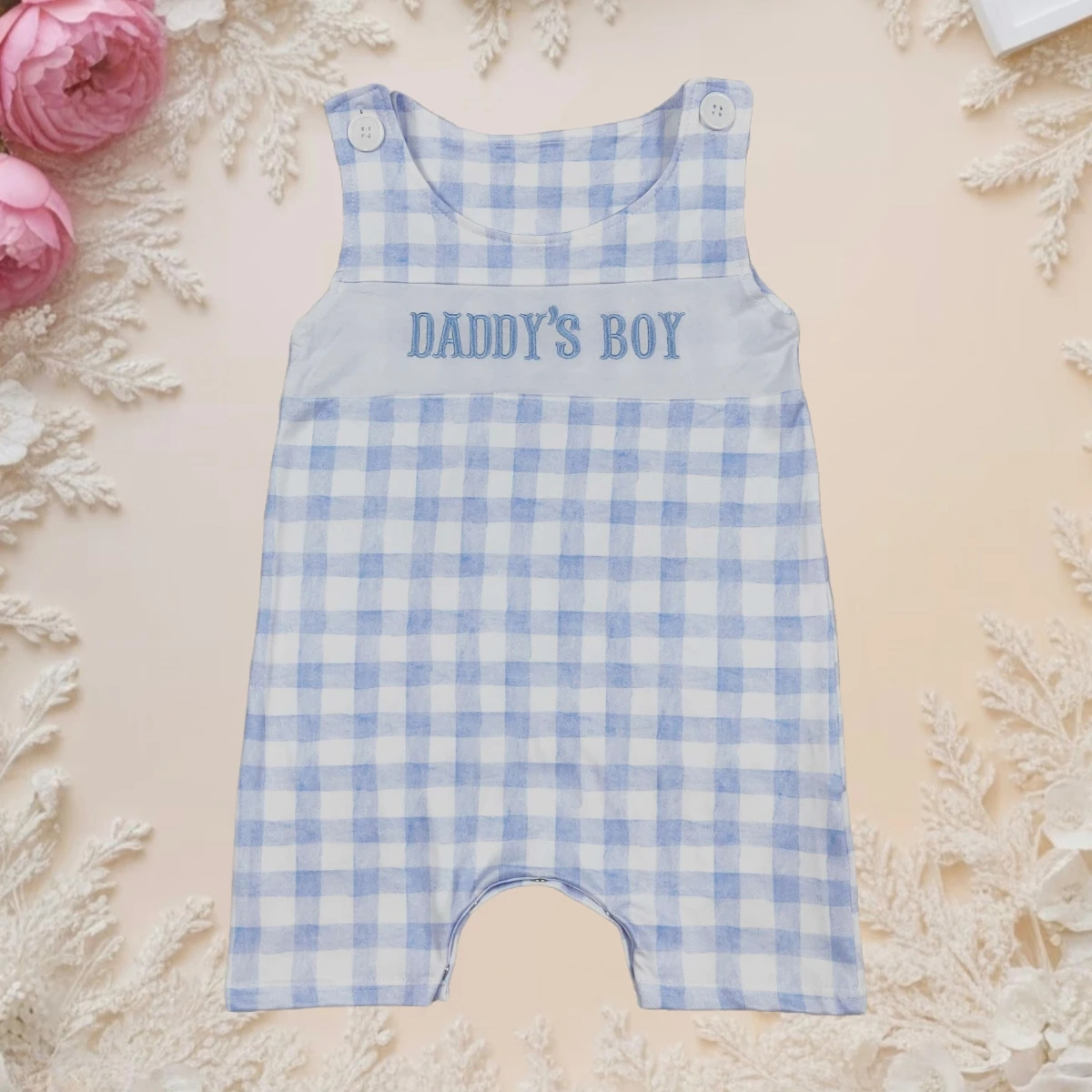 

Hot Sale Baby Boy Romper Summer Bubble Sleeveless Plaid DADDY'S Boy Embroidery Jumpsuit Toddler Infant Cute Clothes Daily Wear