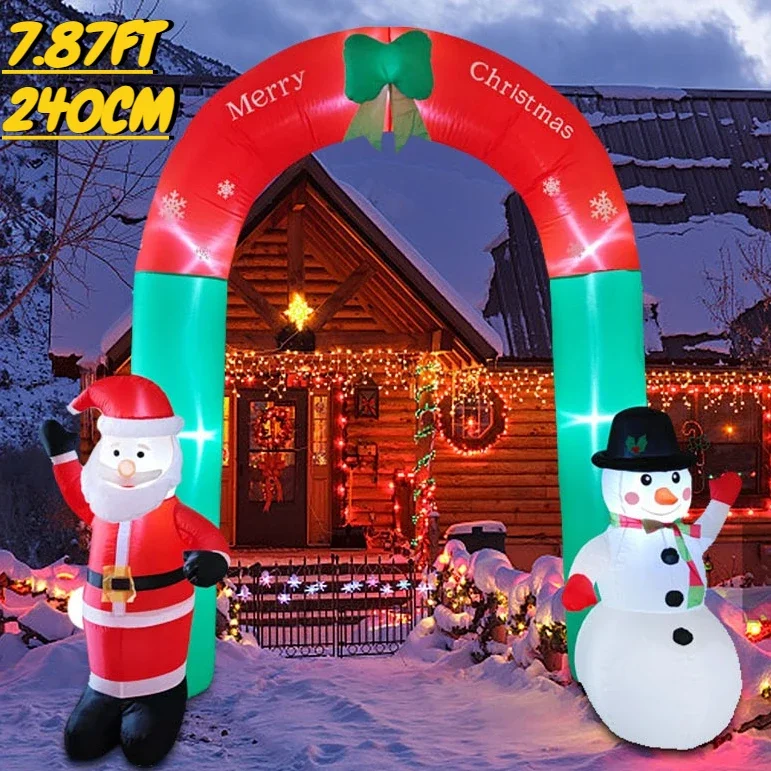 

7.87FT Inflatable Toy Christmas Arch Santa Snowman Xmas Yard Decoration LED Lit Christmas Supplies Home Ornament Festive Gift