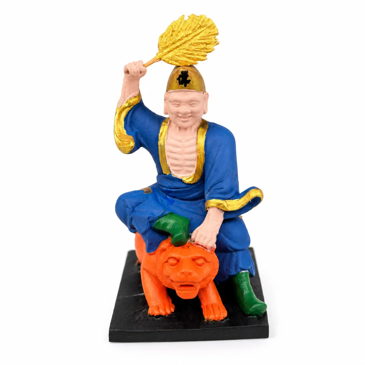 Hand Carved Thuja Wood Painted Gold Traced Jigong Living Buddha Statue for Traditional Chinese Zen Home Office Table Decor