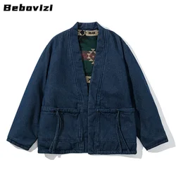 Fashion Vintage Reversible Coat Kimono Haori Winter Japanese Pocket Cardigan Warm Jacket Coat Traditional Asian Clothing 2024
