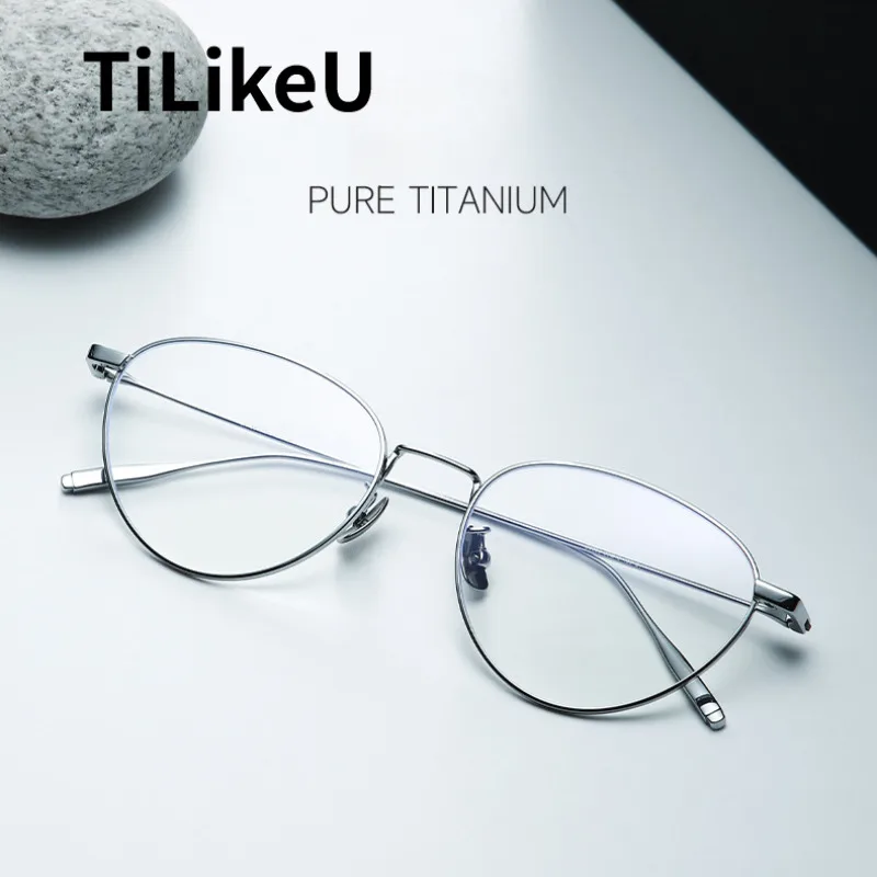 

2025 Ultra-light Titanium Alloy Cat eye Frames Women Eyeglasses Frames Retro Oval Small Face Anti Blue Glasses Small Spectacle