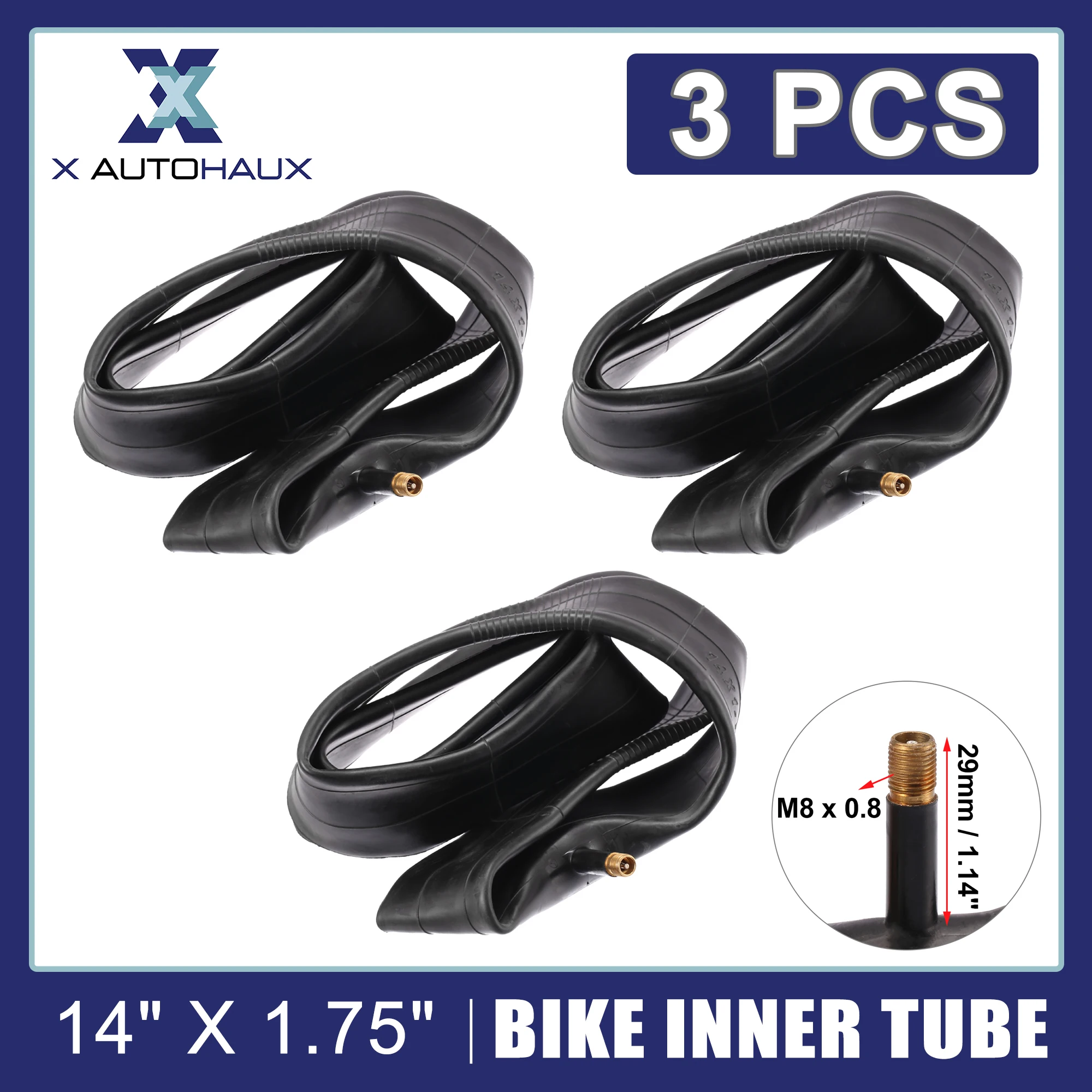 X Autohaux 3 Pcs Bike Inner Tube Rubber Straight Valve Bicycle MTB Inner Tubes Black 14