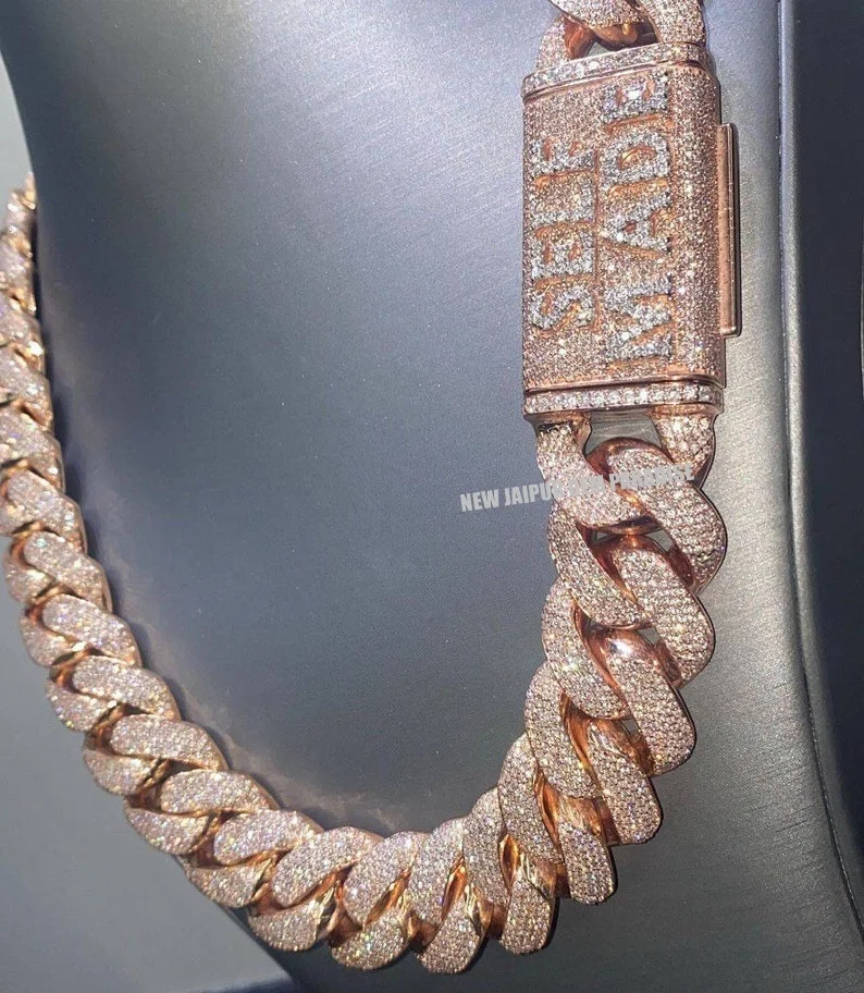 Heavy Quality | 25mm Cuban Link Chain | Vvs Quality Moissanite Diamond | 925 Sterling Silver | Rose Gold Plated | Gift for Him