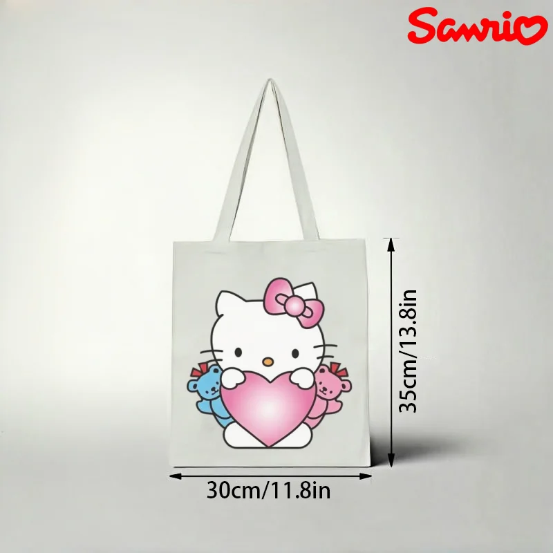 

1pc Lovely Minimalist Hello Kitty with Heart & Bears Casual Canvas Tote Bag