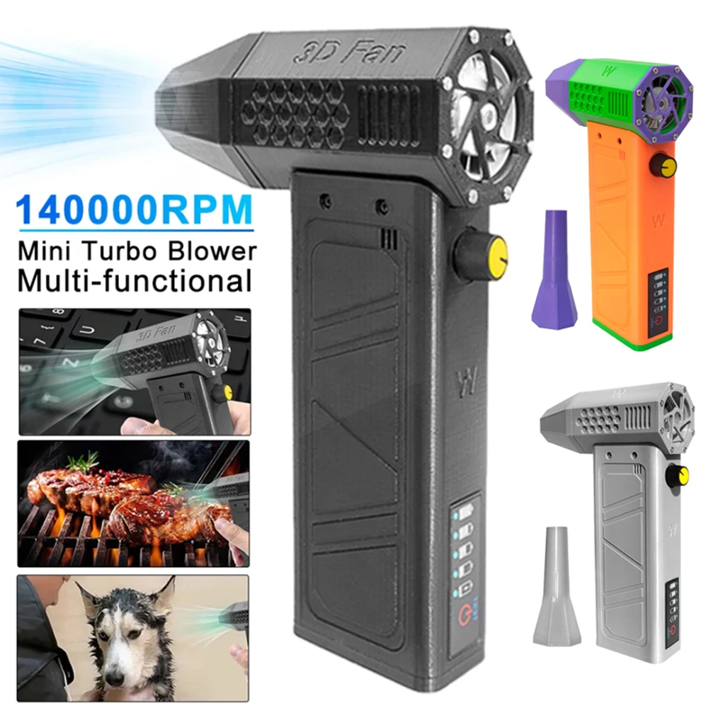 

140000RPM Mini Turbo Jet Fan with Power Display 52M/S Duct Fan Handheld Turbofan Type-C Charging Brushless Motor Jetdry Blower