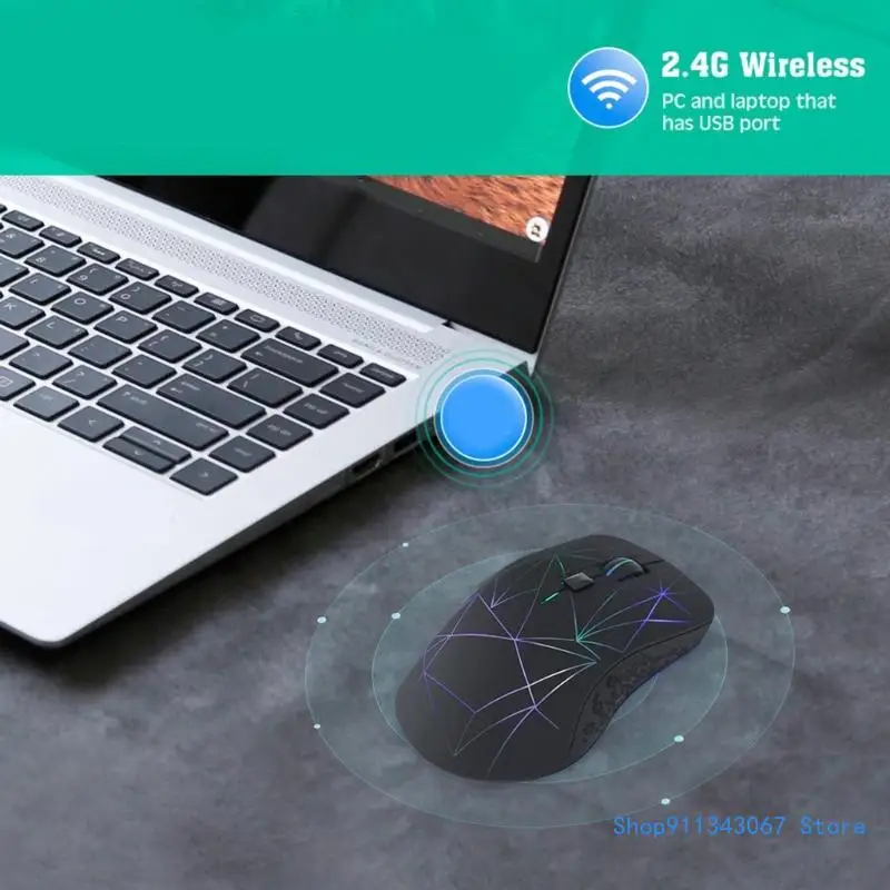 Wireless Mouse 2.4GHz and Bluetooth-compatible 5.2, 1600DPI, USB Rechargeable, LED Lights Drop shipping