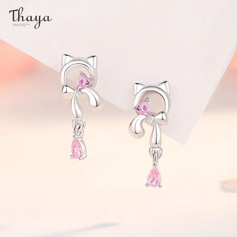 

Thaya 100% S925 Silver Women Earrings Cat Design Fashion Elegant Earring Dangle for Women Party Fine Jewelry Christmas Gifts