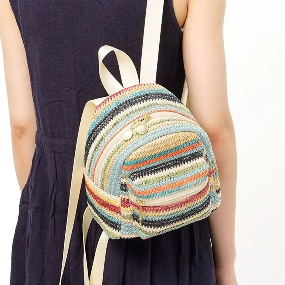

Colorful Backpack for Women Fashion Design Straw Shoulder Bag Weaving Travel Bag Beach Rucksack School Bag Girl Gifts