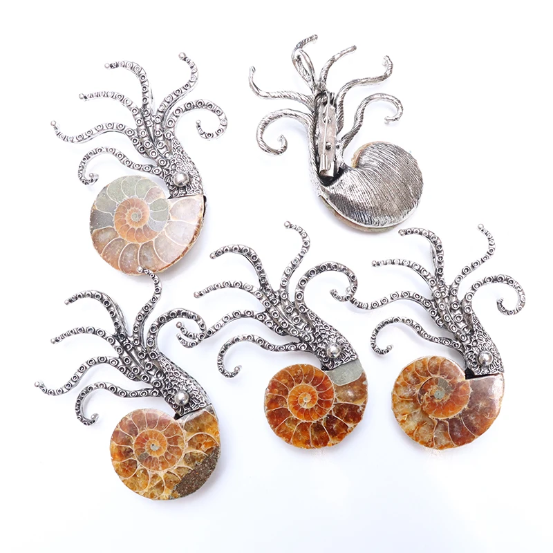 OUENGE Natural Conch Ammonite Pendant Half Cut Snail Shell Animal Necklace Women Men Jewelry OG110