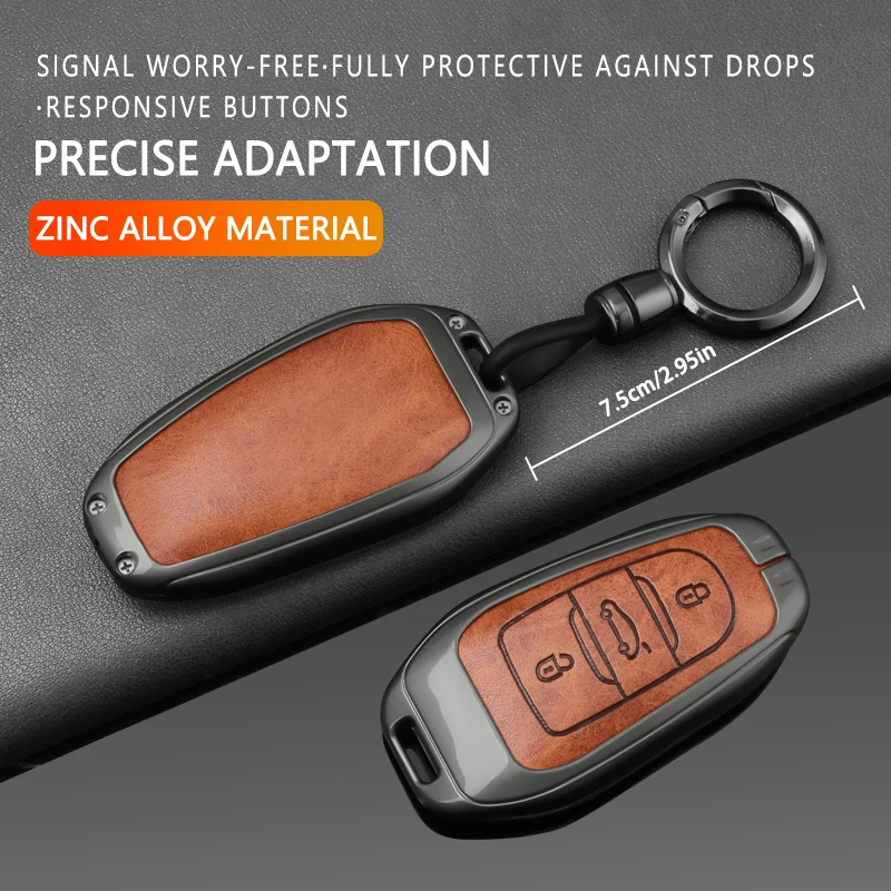 Metal Leather Key Case For Peugeot 408 2008 3008 5008 308 4008 508 Car Key Protective Cover Remote Control Guard Carcasa Cubiert view 3