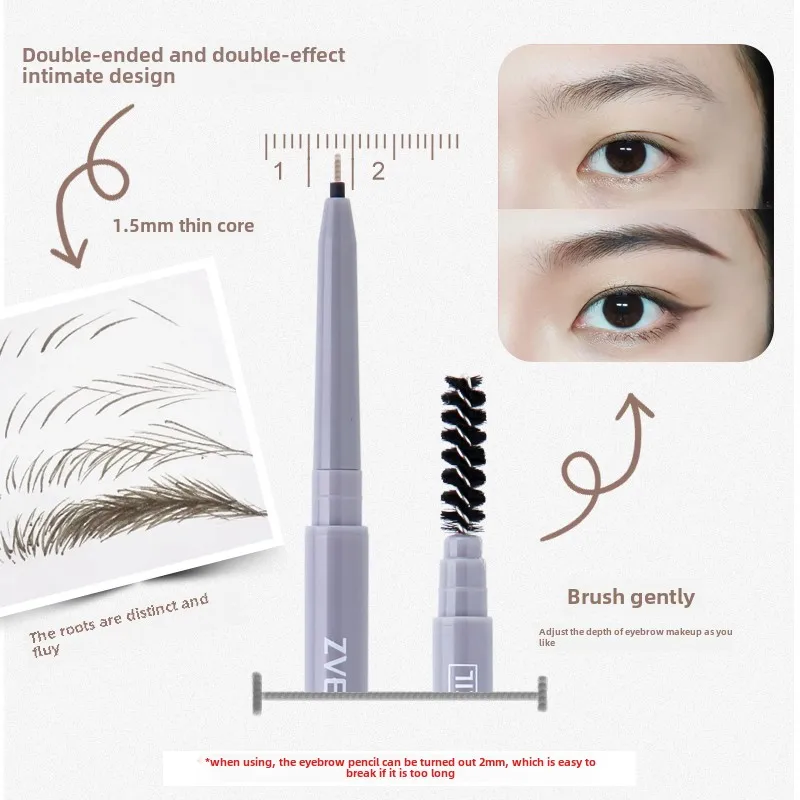 両頭アイブロウペンシル、絶妙なアイメイクの学生向けの長持ちでにじみにくい細頭アイブロウペンシル