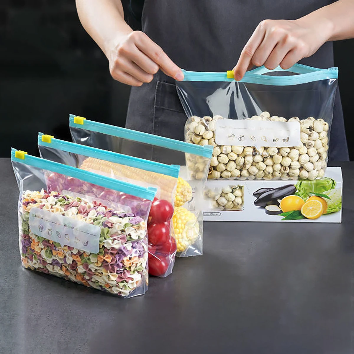 Reusable Storage Bags, Zipper Lock Bags, Food Grade Transparent Storage Bags