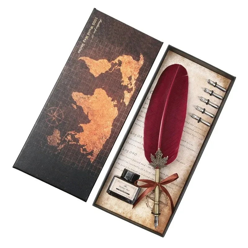 

Feather Set With Ink Copper Rod Stainless Steel Stylus Gift Fountain Ink