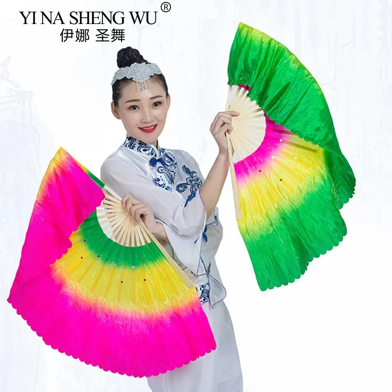 ベリーダンスファン模造シルクヤンゲファングラデーションカラーステージ小道具中国風ベリーダンスファンステージアクセサリー1個