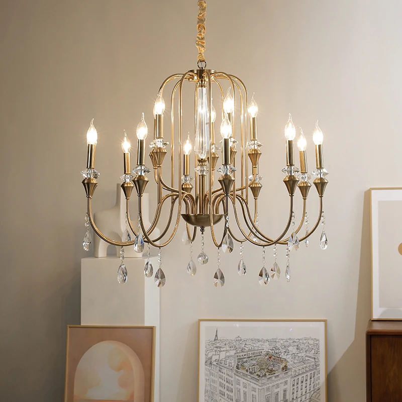 

Светодиодная потолочная люстра, свеча, люстра, роскошная столовая, спальня, кабинет, американская золотая медная светодиодная подвесная лампа
