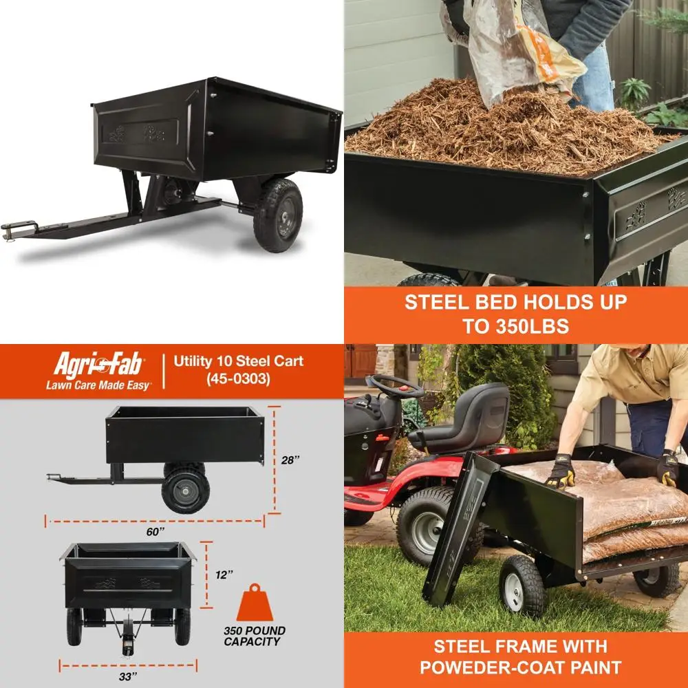 

10-Cubic Foot Steel Tow Behind Dump Cart with Removable Tailgate - Garden Utility Trailer for Heavy Loads