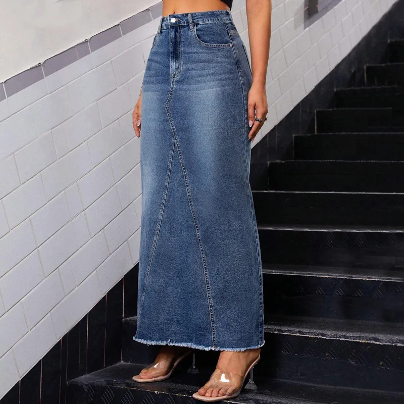 Obrázek 4: Dámská high-waisted fishtail sukně ležérní moderní džínové střapcem body-hugging sukně pro 2025