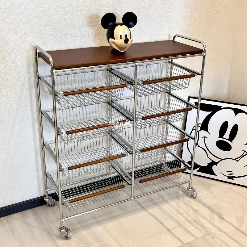 A*-Medieval trolley rack movable multi-functional basket beech home floor multi-layer storage rack.
