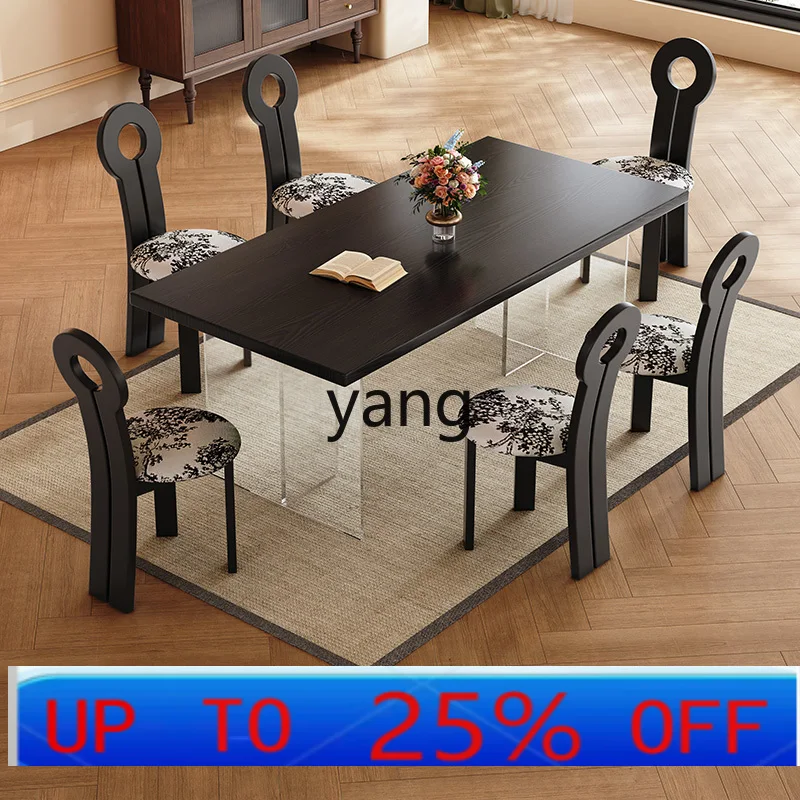 

LHH acrylic suspended dining table solid wood rectangular household desk and chair
