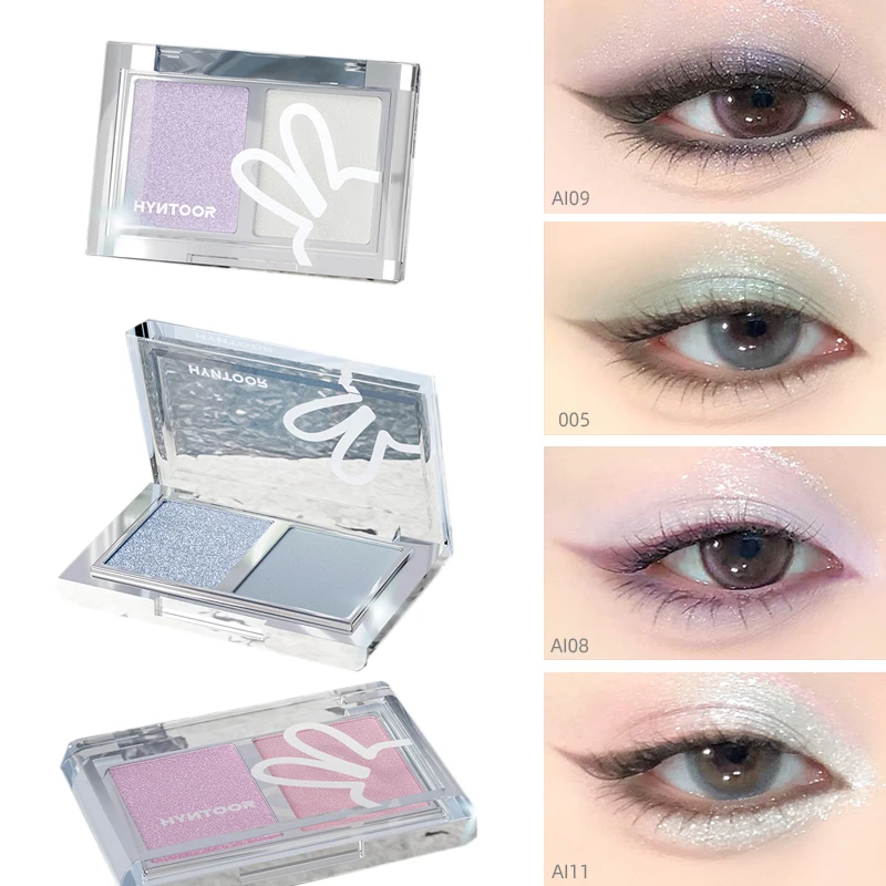พาเลทอายแชโดว์ HYNTOOR แบบคู่ เนื้อแมทท์ ผงซาติน ชิมเมอร์ กลิตเตอร์ สีเงิน โกธิค สำหรับแฟชั่นโชว์ ติดทนนาน
