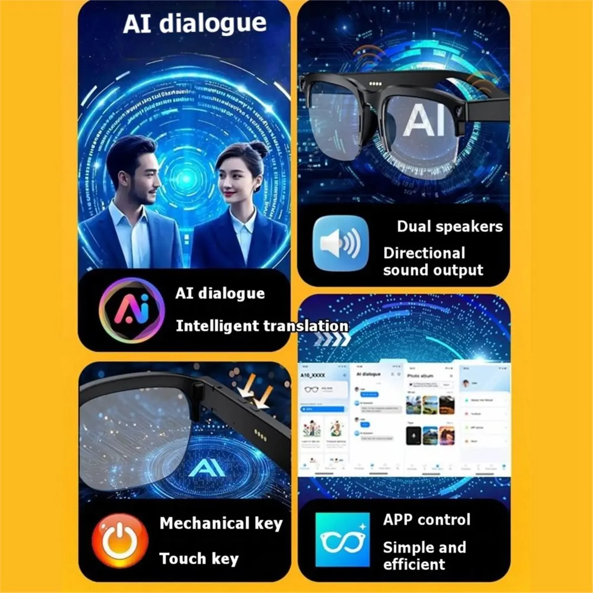 FUA@ Smart AI Glasses Anti-Blue Light AI Glasses with Camera Bluetooth AI Translation Call/Conference Recording AI Glasses