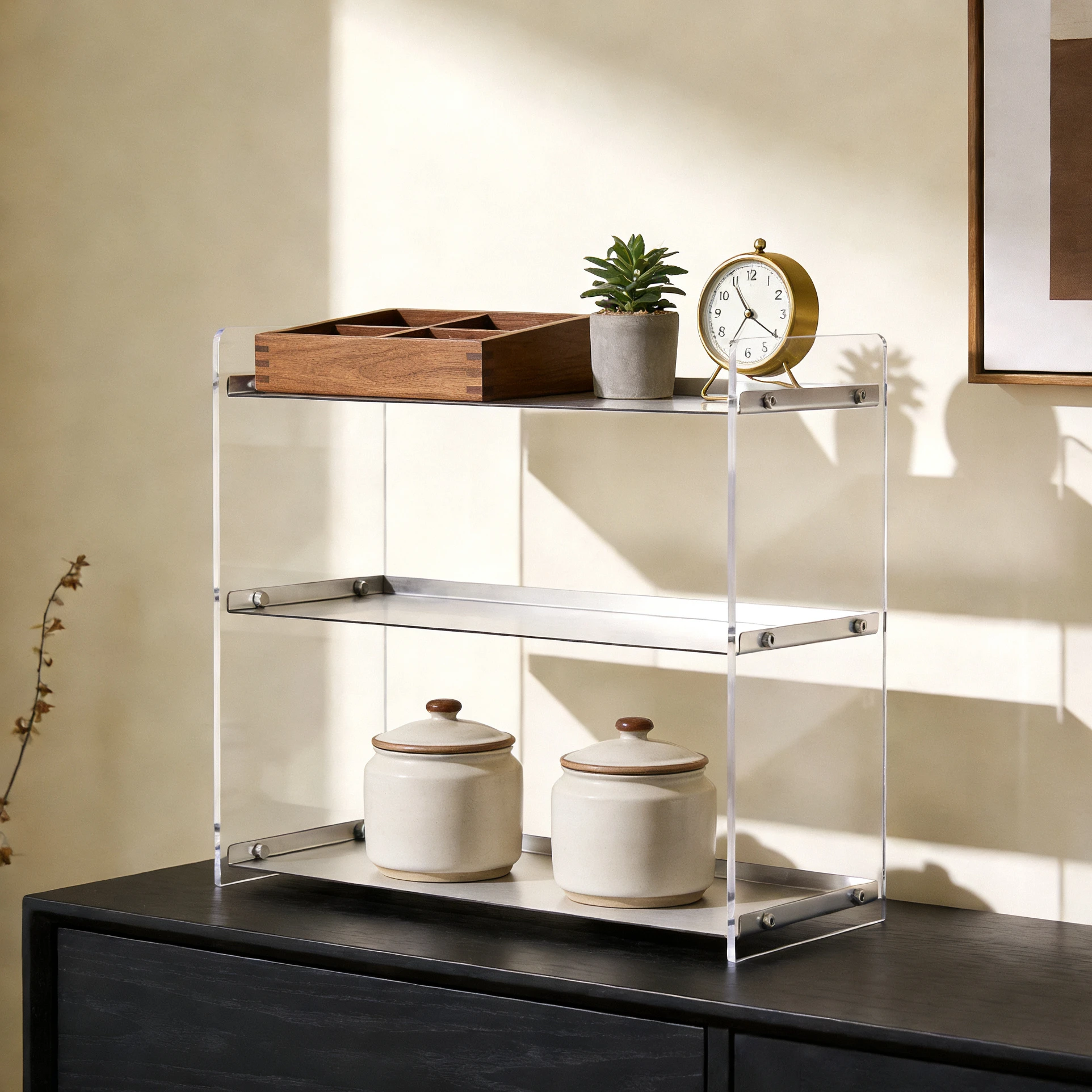 Knock down design Stainless steel and acrylic multi-tiered cup holder for the kitchen, bathroom Office and Educational Supplies