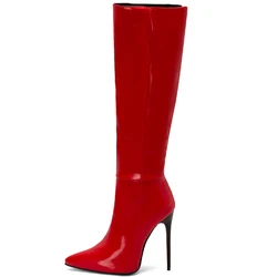 Women's Red Knee High Boots Sexy Green Blue Black White Heeled Long Boot Zipper Large Size 48 Autumn Winter Party Shoes Ladies